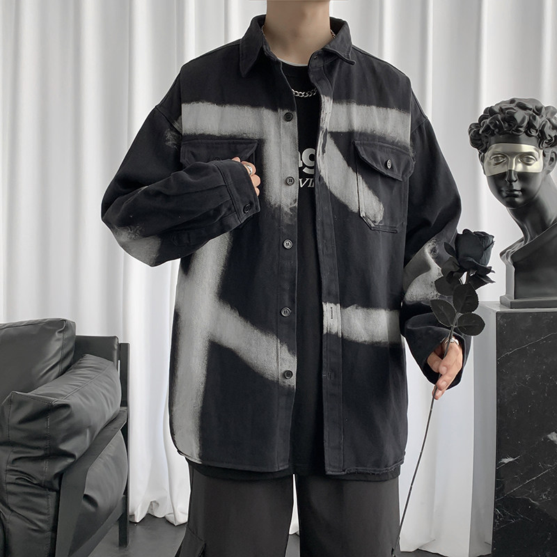 潮牌扎染衬衫夹克男春秋季装宽松青少年休闲欧美外套CS0690-P45,男装衬衫,星座308B-1