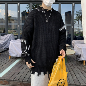 破洞毛衣男宽松慵懒复古小众潮牌针织衫上衣潮MY005-P45图片