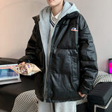 假两件棉衣男冬季宽松PU皮百搭连帽棉服港风棉袄外套MY035-P95，男装棉衣，星座308B-1