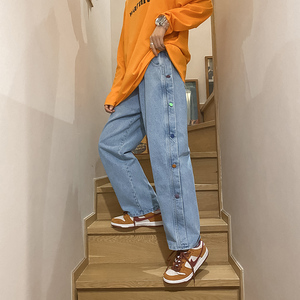 彩色排扣牛仔裤男士直筒宽松夏季老爹长裤子韩版潮流N15-P45,女装牛仔裤,星座308B-1