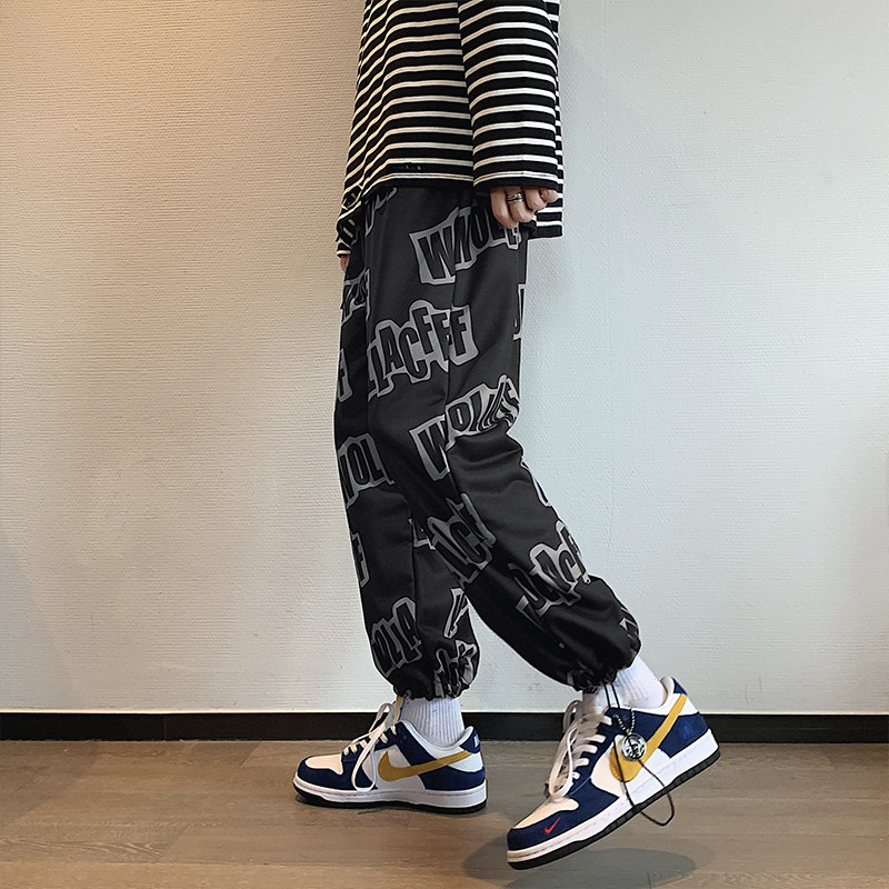 中性休闲裤男女ins潮牌涂鸦印花束脚裤韩版运动裤子男K1822-P35,女装休闲裤,星座308B-1