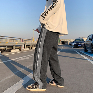 美式vibe风裤子高街ins潮牌毛边牛仔裤男工装裤N0209-P45图片
