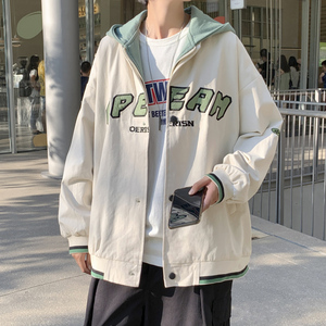 秋季日系潮流港风假两件棒球服外套情侣连帽工装夹克男JK020-P65图片
