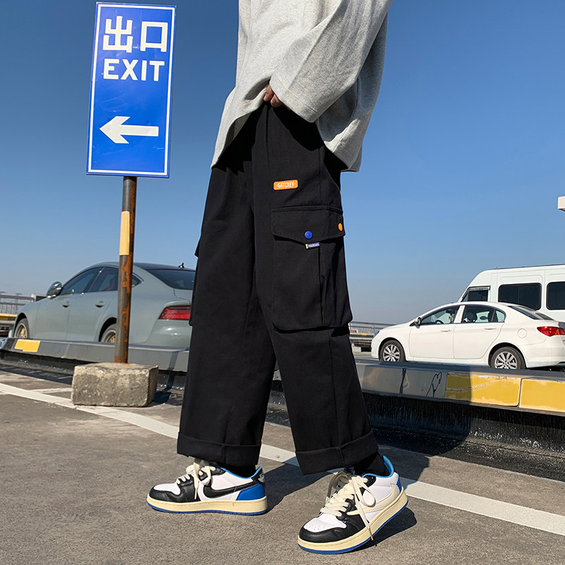 侧边口袋工装裤子男2023春季ins直筒休闲裤宽松长裤K019-P40,男装休闲裤,星座308B-1