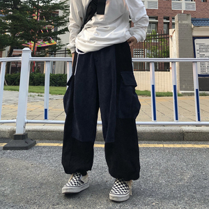 日系复古工装大口袋灯芯绒裤阔腿束脚长裤男K015-P38图片
