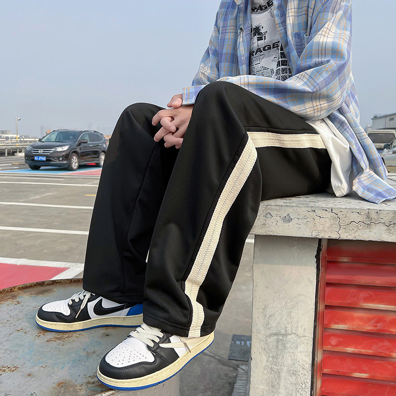 春季新款侧边手工编织抽绳卫裤男宽松直筒垂感阔腿裤大码K014-P35,男装休闲裤,星座308B-1