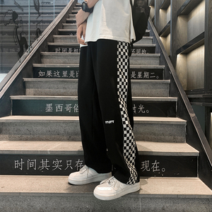 休闲裤男格子直筒九分韩版潮流百搭ins潮牌港风学生裤K397-P30图片