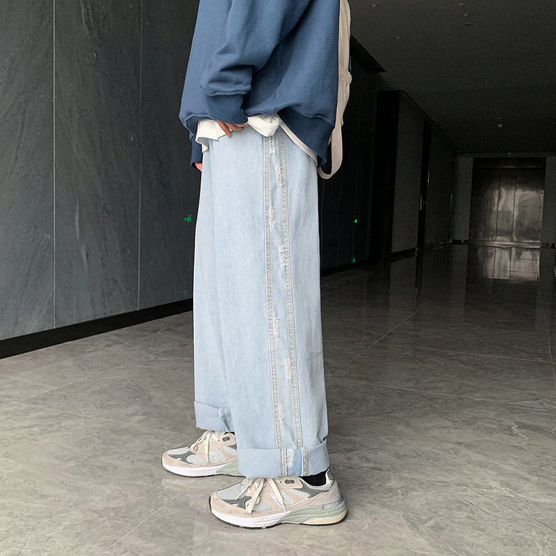 破洞牛仔裤男韩版潮流秋季宽松百搭薄款九分裤N0818-P40,男装牛仔裤,星座308B-1