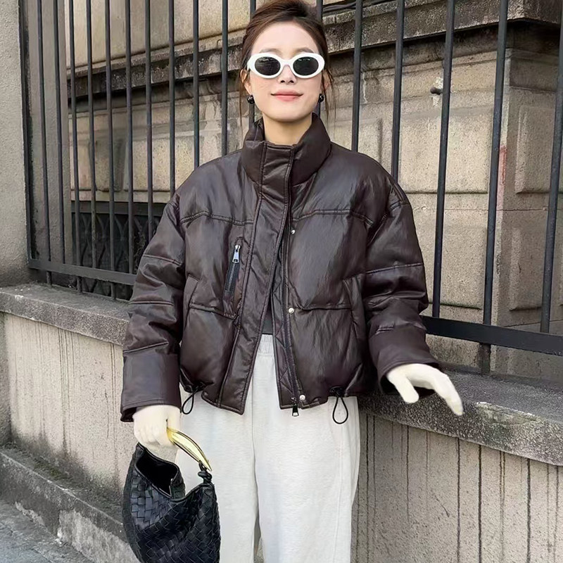 2025加厚保暖短款蛋白皮羽绒服女