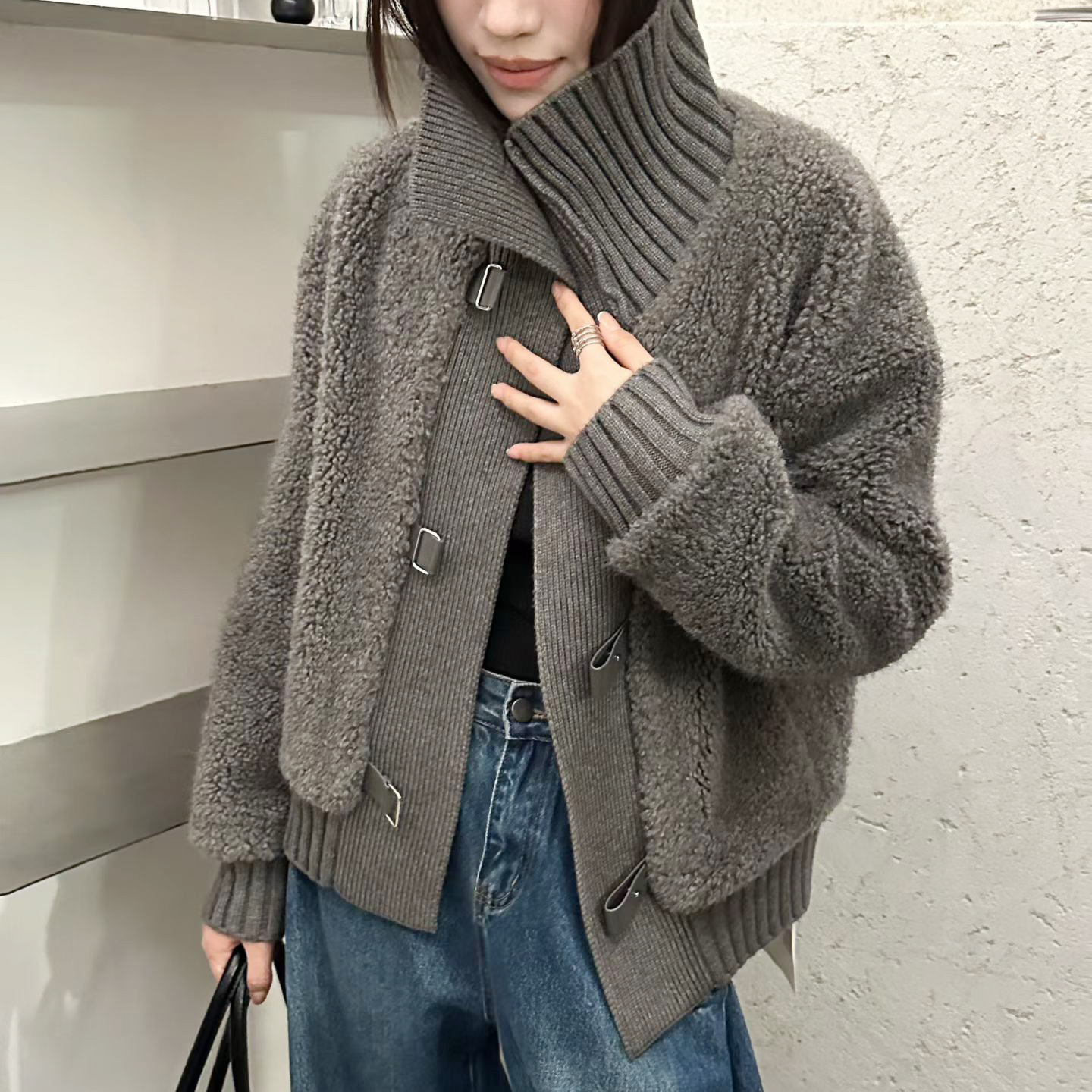 毛线翻领螺纹欧货2025冬新款