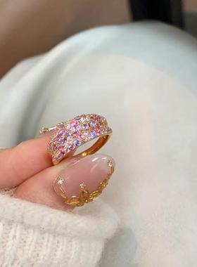 老钱风植物系金色渐变钻戒指彩色