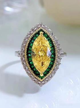 意大利工艺水滴高碳钻黄钻戒指女