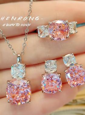 时尚百搭粉钻项链紫色吊坠进口