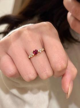 法式复古高碳钻小红心戒指时尚