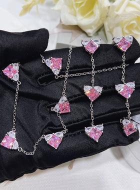 轻奢公主粉钻心形项链女网红新款