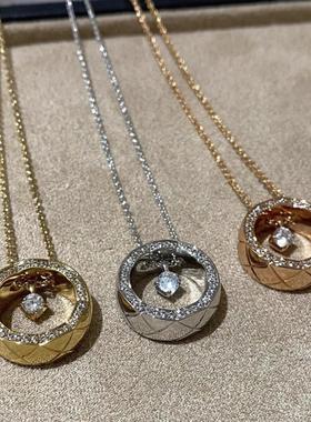 小香风coco菱格纹水冰月项链女镀