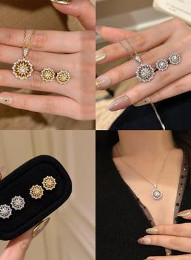法式复古镶钻太阳星芒吊坠轻奢