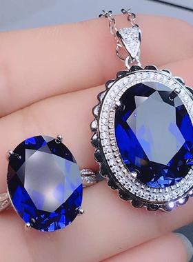 直销镶嵌椭圆形蓝宝石开口戒指