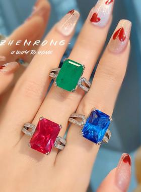 大克拉带棉祖母绿戒指简约冷淡风