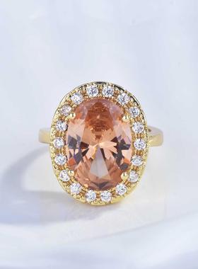 新款大克拉彩宝戒指网红同款镀