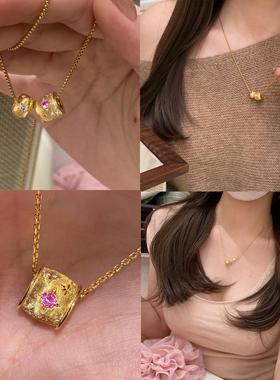 法式复古拉丝猫眼小金球吊坠