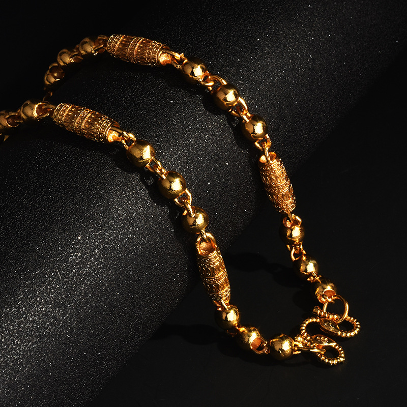 越南沙金霸气转运珠项链转经筒项链男士镀黄金项链999印