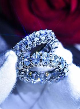 祖母绿切割钻戒莫桑石食指排钻