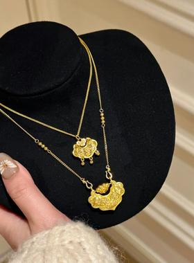 古法錾刻双鱼锦鲤锁包项链复古