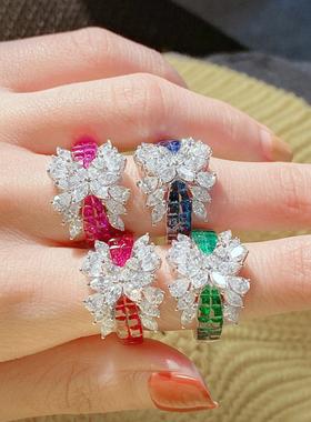 爆款奢华无边镶彩虹桥戒指微镶