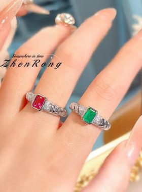 时尚轻奢气质红刚玉戒指复古带棉