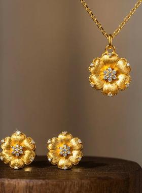 人间富贵花闪耀浪漫丝绸花瓣吊坠