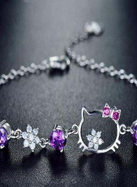 KT漫画猫手链韩版时尚镶彩色锆钻