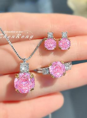 时尚轻奢八角玫瑰切吊坠项链炫彩