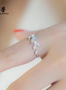 臻荣银树叶子戒指女开口尾戒潮人