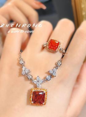 法式轻奢进口高碳钻中国红项链