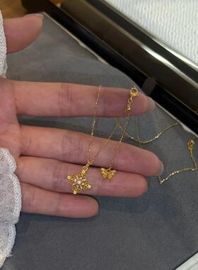 复古花丝金色蝴蝶四叶草镶钻项链