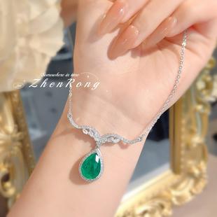 千金公主法式带棉祖母绿项链晚宴轻奢高级感水滴高碳钻锁骨套链女