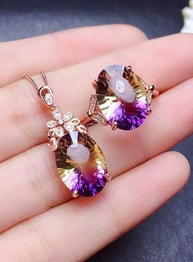 热卖新款七彩西瓜碧玺项链火彩