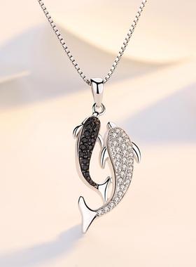 双海豚项链女镀s925银锁骨链小众