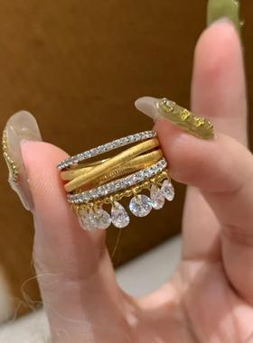 法式复古珠帘星幕三臂灵动戒指