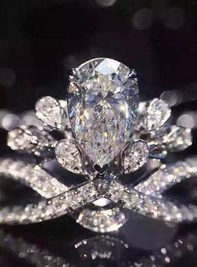 臻荣速卖通奢华水滴梨形皇冠戒指