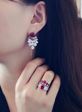 卡家高级珠宝复古红宝石皇冠戒指