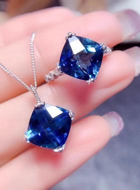 新款气质公主方钻伦敦蓝吊坠镶嵌