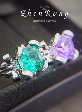 轻奢托帕蓝戒指大克拉祖母绿分