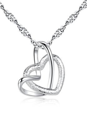 wish热卖磨沙双心吊坠项链锁骨