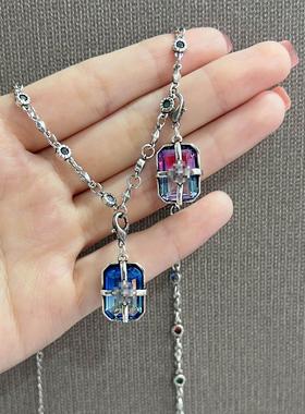 复古泰银克克十字炫彩礼物盒吊坠