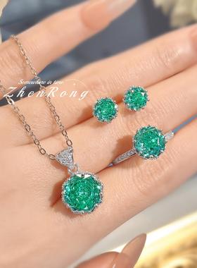 八角千禧玫瑰切坦桑蓝项链吊坠