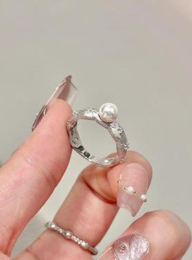 vintage中古风手工拉丝珍珠戒指