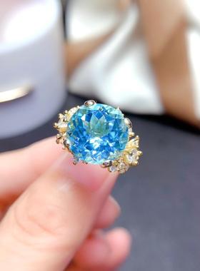 仿真BB蓝托帕石戒指女时尚镀18k