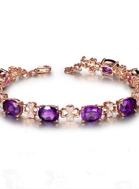 欧美奢华合成紫水晶手链18K金